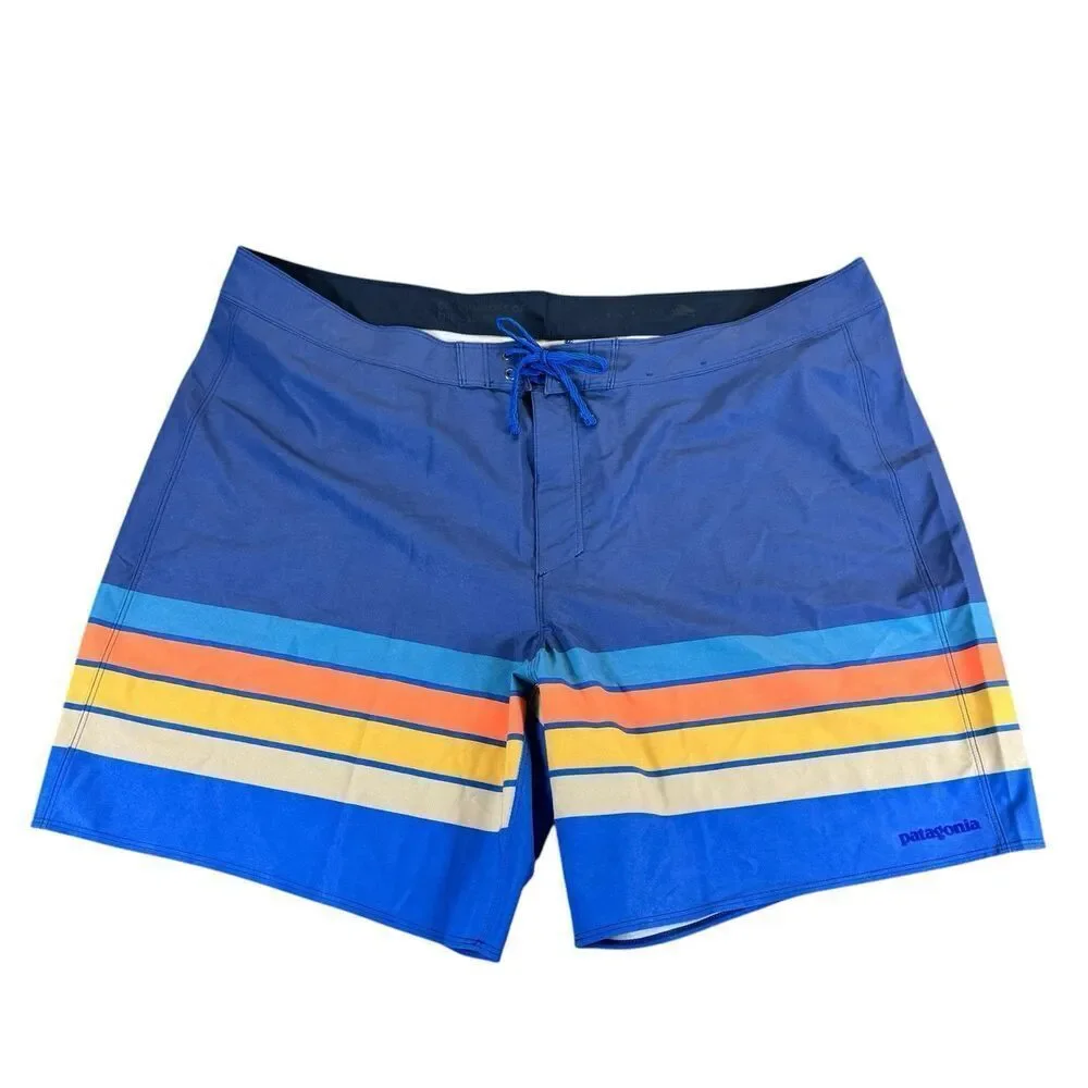 Patagonia Sz 42 Hydropeak 18’ Boardshorts Santa Cruz Stripe Superior Blue NWOT